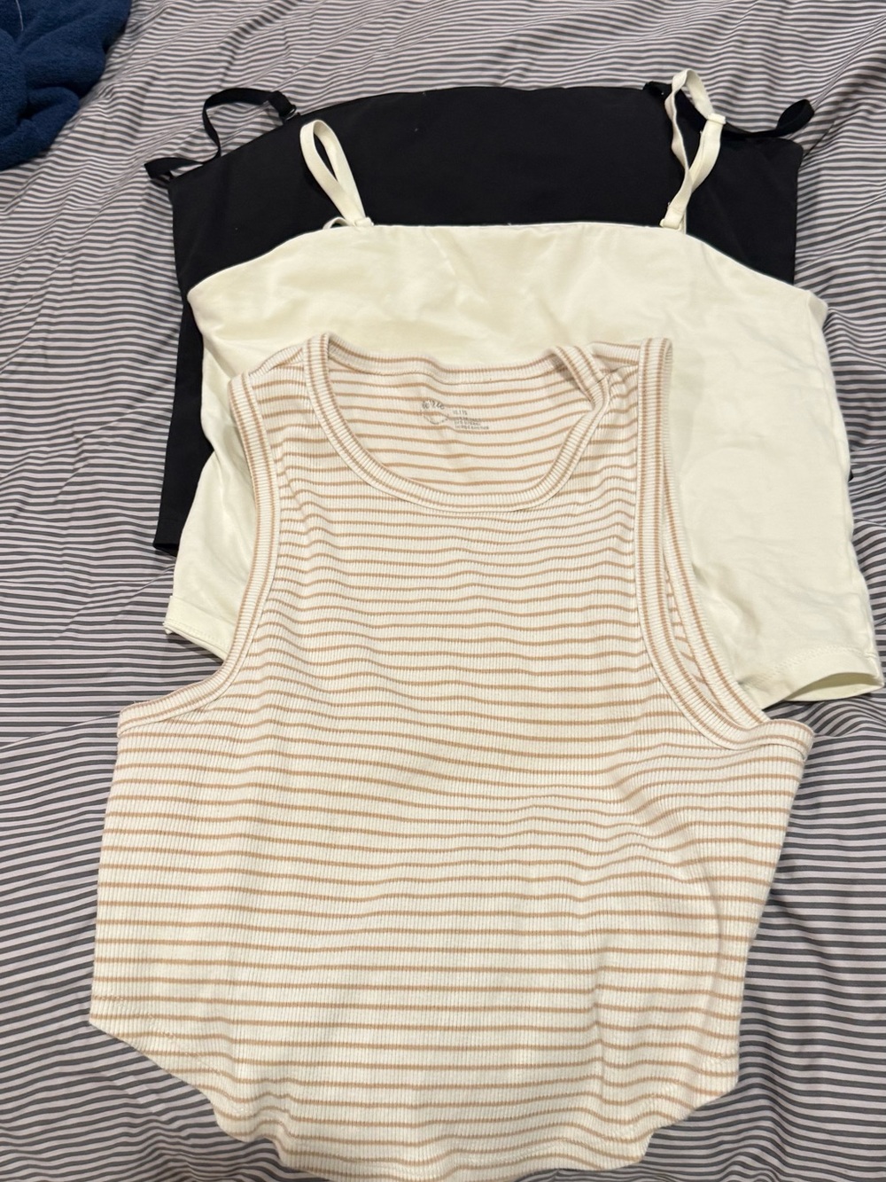 aerie 3-Pack Tank Tops – Black, Cream & Beige Stripe